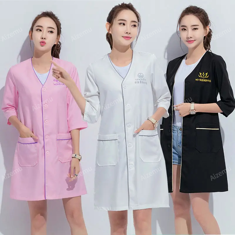 Medical Lab Logo - Gaun Seragam Kecantikan Pendek Hitam Seragam