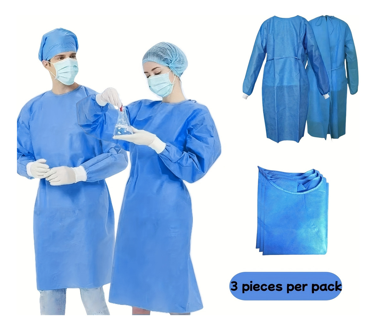 3pcs Gaun Isolasi Sekali Pakai - Medical Lab Gown ulasan dan harga