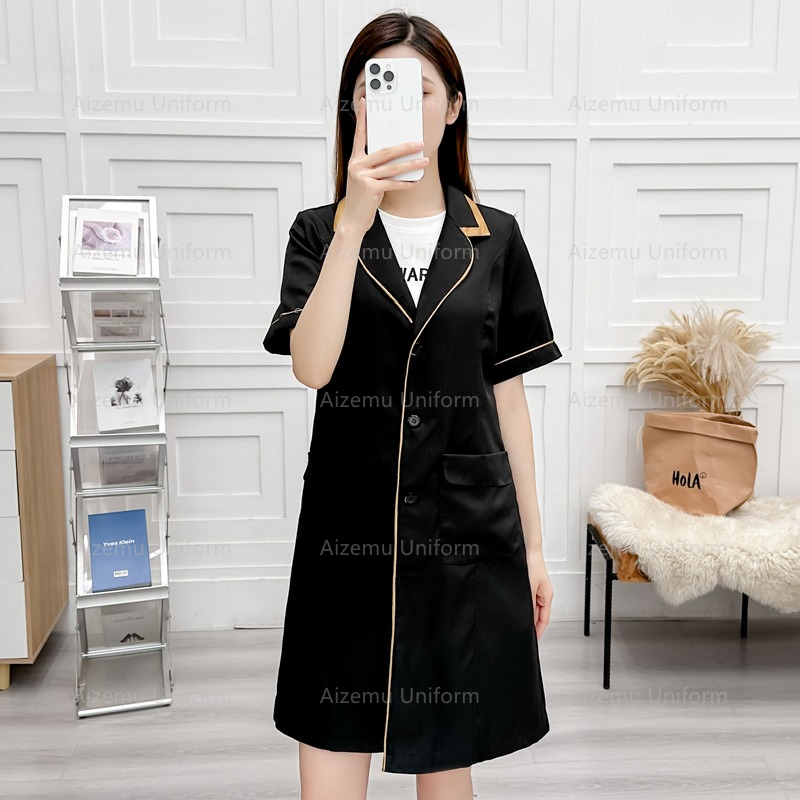seragam kecantikan hitam denga - Medical Lab Logo ulasan dan harga