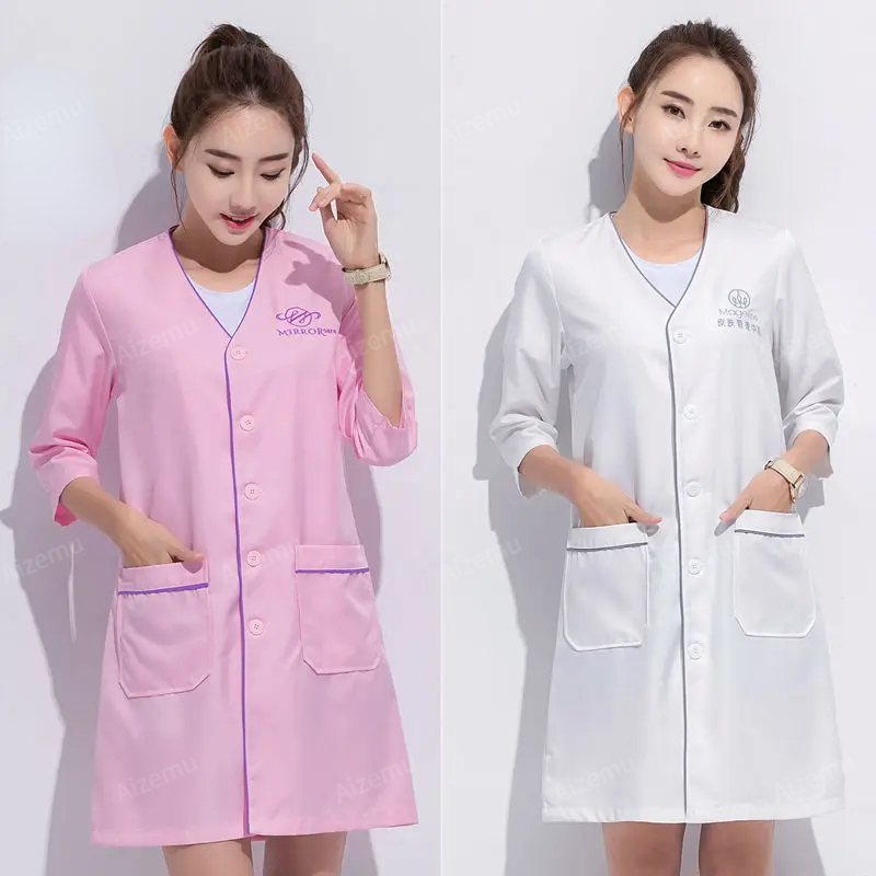 Gaun Seragam Kecantikan Pendek - Medical Lab Logo ulasan dan harga