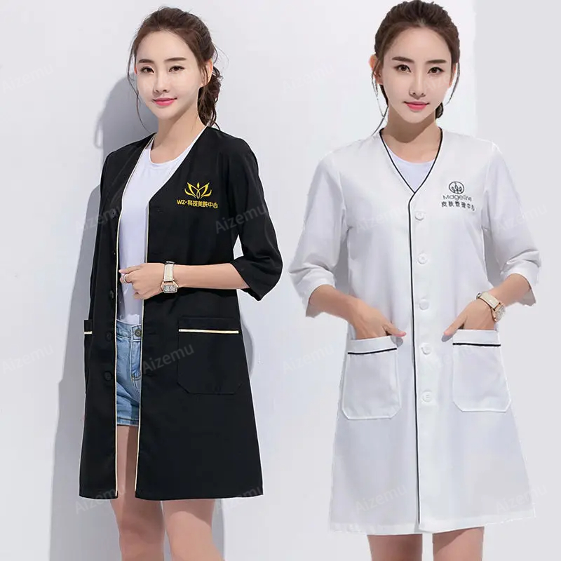 Gaun Seragam Kecantikan Pendek - Medical Lab Logo ulasan dan harga